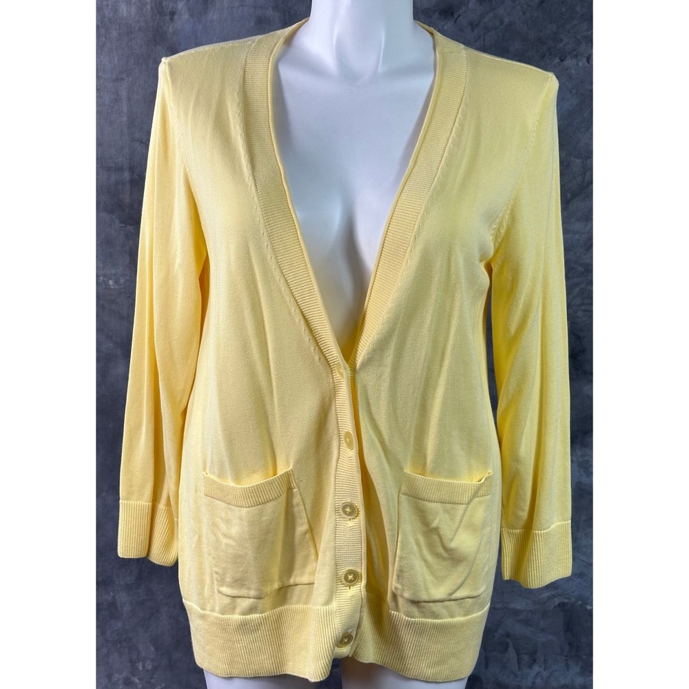 Talbots Buttery Yellow Cotton Blend L/S Cardigan Sweater sz 1X (15960)